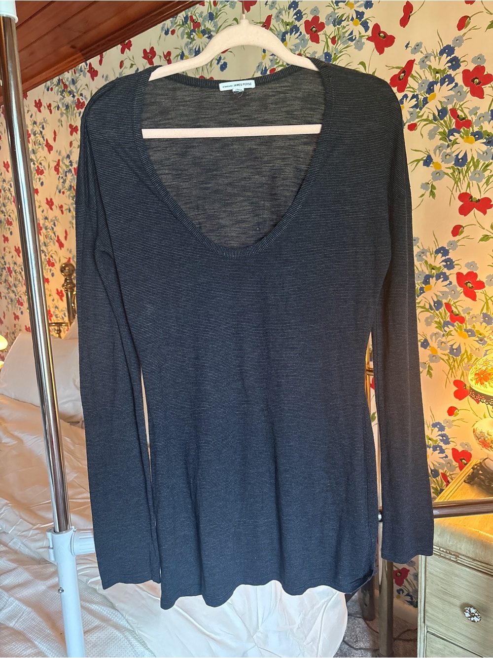 standard james perse charcoal pinstripe long sleeve top small y2k 90s minimalist